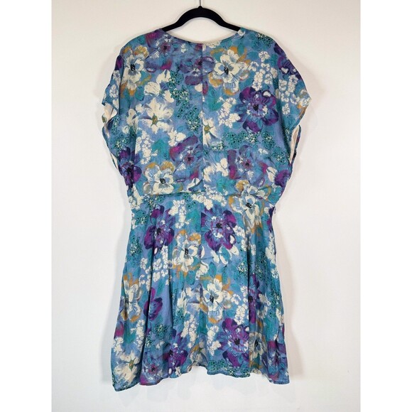 NWT Free People Womens Dress Blue Freddy Mini Floral V Neck Waist Tie Boho XL - Picture 6 of 8